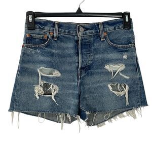 LEVI’S Premium Wedgie Distressed Jean Shorts‎ Size 26 Cut-Off Denim